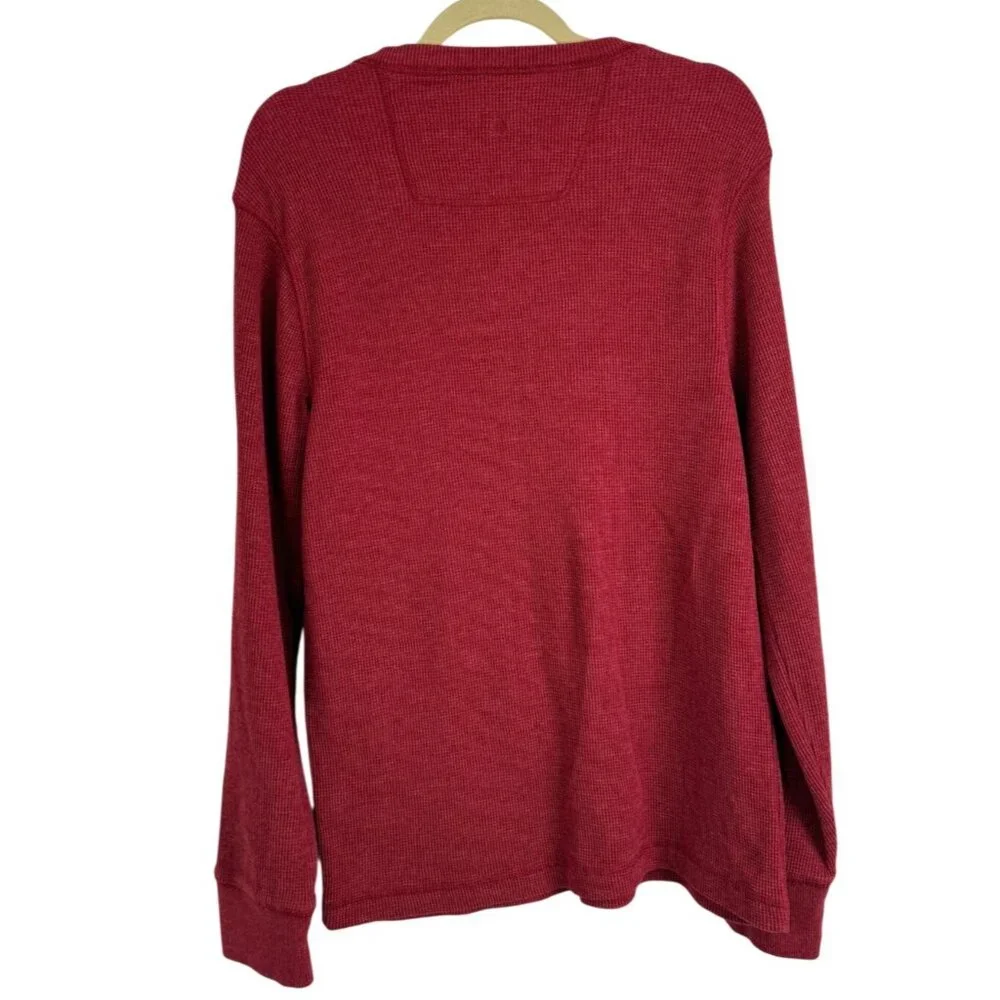 G.H. Bass & Co. Mens Red Long-Sleeve Henley Shirt Waffle Thermal Hiking Size M - Picture 2 of 6
